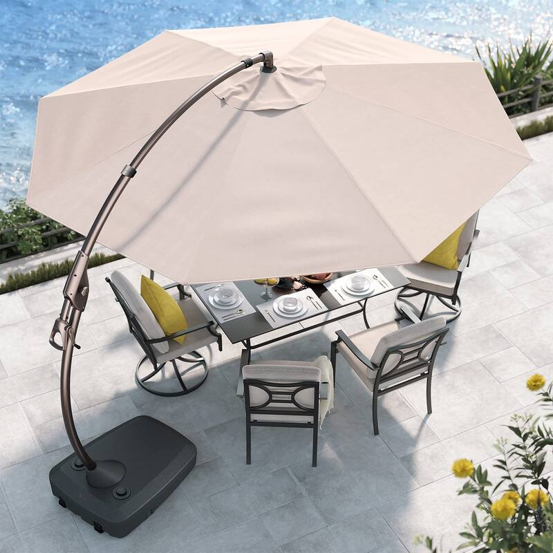 Cantilever Outdoor Umbrella with Base , Aluminum Offset Umbrella - 11FT-Champagne