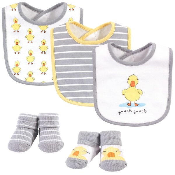 slide 1 of 1, Hudson Baby Infant Cotton Bib and Sock Set 5pk, Quack Quack, One Size - Quack Quack - One Size