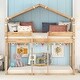 preview thumbnail 20 of 34, Twin Over Twin House Bunk Bed with Tent, Solid Wood Double Bedframe