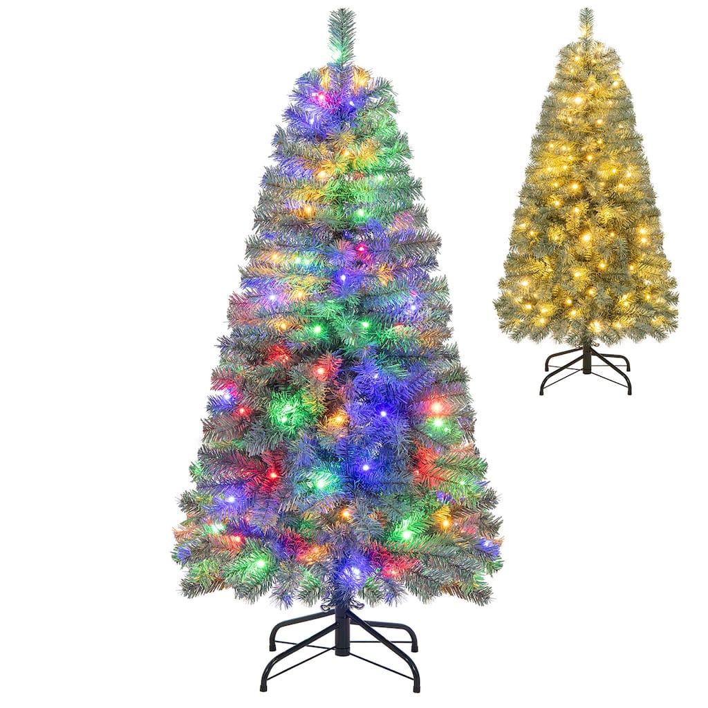 Gymax 4.5 FT Artificial Xmas Tree w/256 Branch Tips 100 LED Lights 9