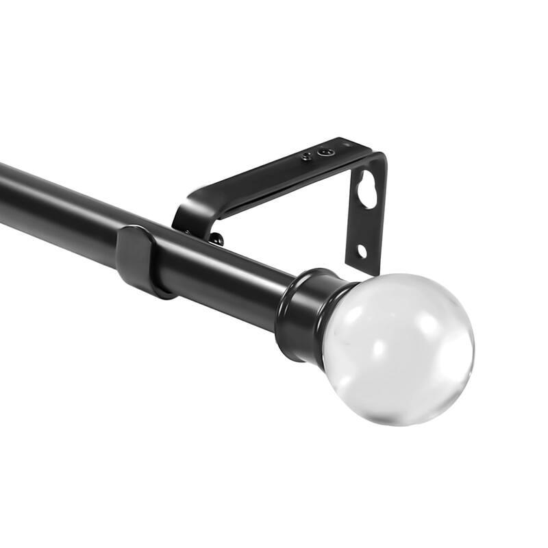 1-inch Diameter Crystal Ball Adjustable Single Drapery Curtain Rod - 28"-48" - Black