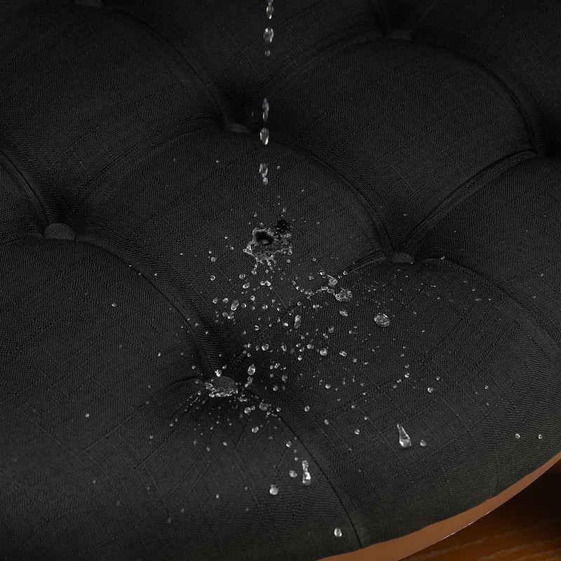 Modern Round Coffee Table 2 Tier Button Tufted Footstool with Wooden Shelf Storage Upholstered and Wheels for Living Room