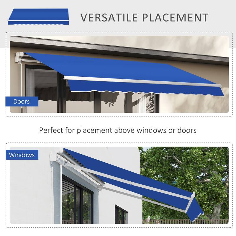 8' x 7' Manual Retractable Patio Awning, Sun Shade Deck Window Cover, Blue