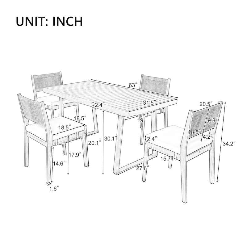 Merax 5-Piece Outdoor Acacia Wood Wicker Conversation Set