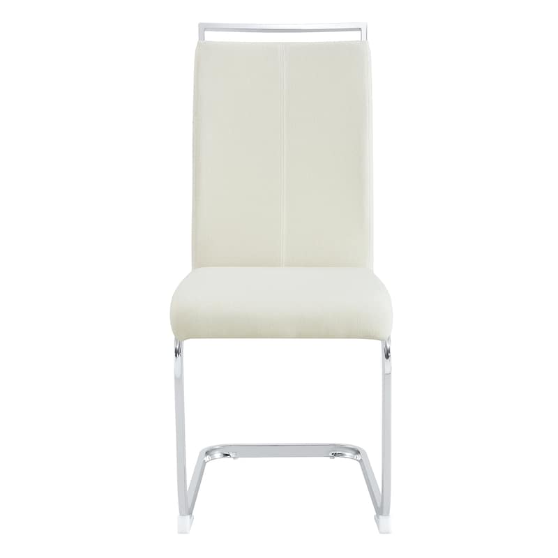 Luxury - style Dining Chairs.The combination of white grainy fabric-like fabric and silver metal legs is stylish.Set Of 2.