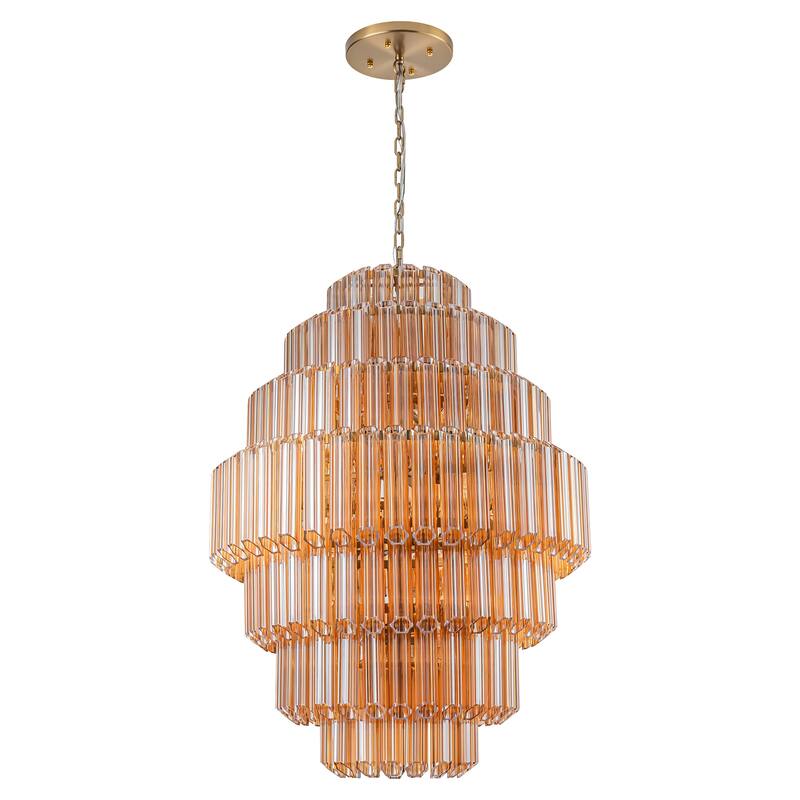 20-Light Mid-Century Modern Gold Chandelier 4-Tiered Amber Glass Large Traditional Ceiling Light for Dining Room