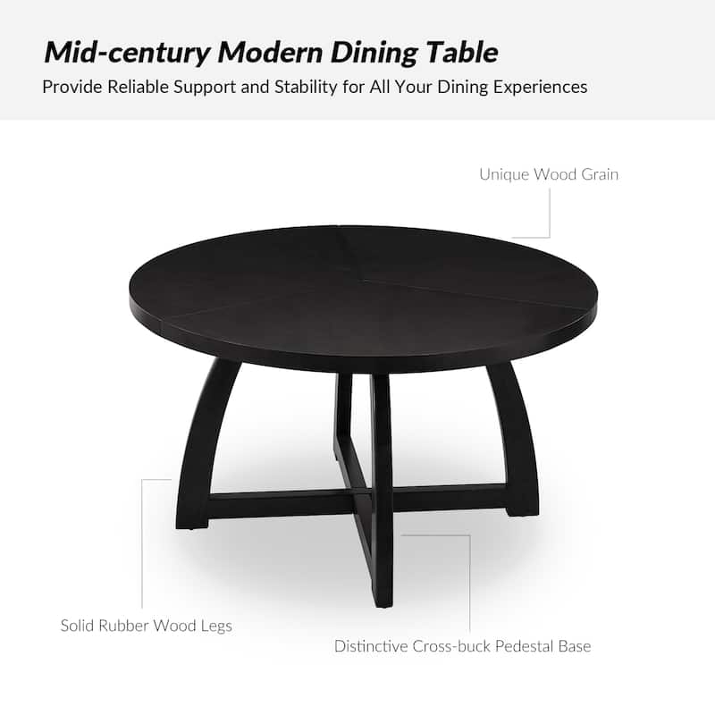Bryan Mid-century Modern 54" Solid Wood Round Dining Table by HULALA HOME