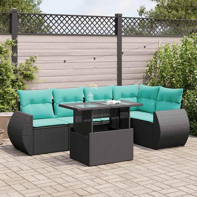 vidaXL 6 Piece Patio Sofa Set with Cushions Black/Brown/Gray Poly Rattan