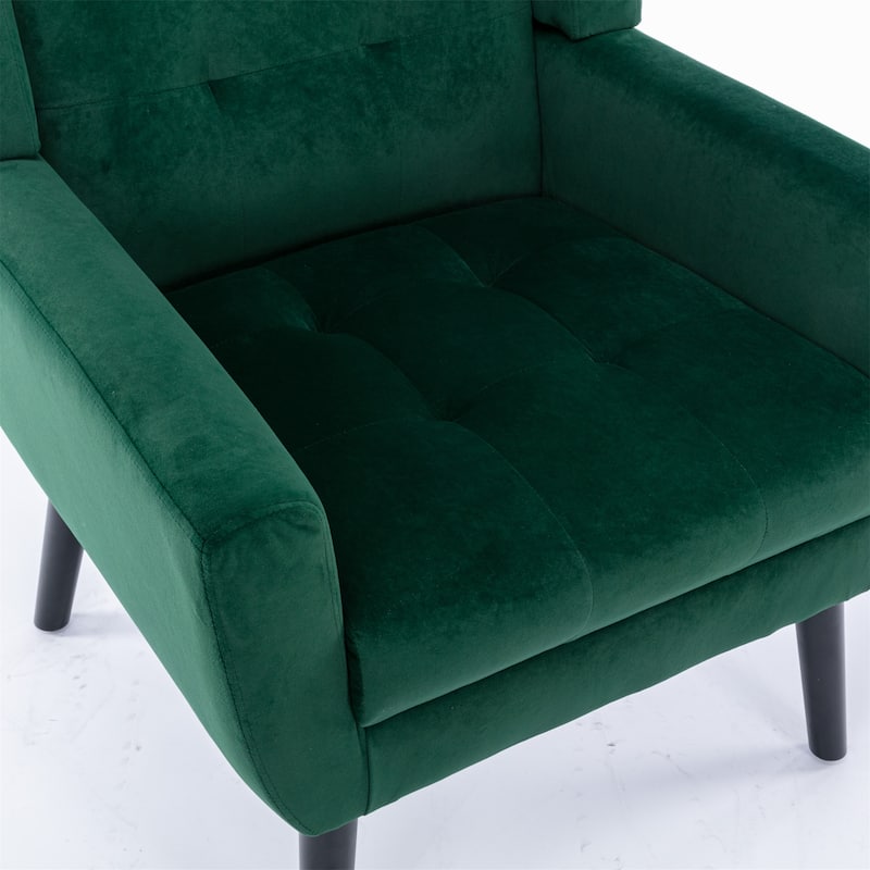 Retro Green Velvet Modern 29.53" Upholstered Buttons Tufted Accent Chair with Black Solid Wood Legs