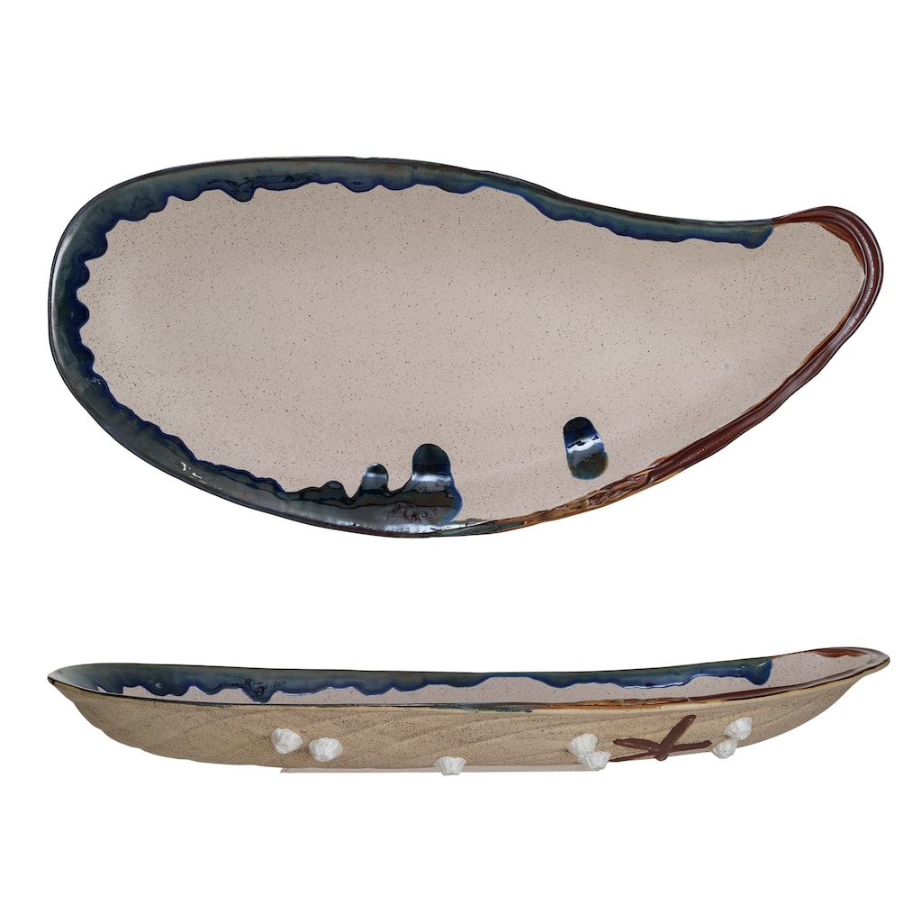 Stoneware Shell Plate with Reactive Glaze - 21.0"L x 9.5"W x 1.8"H - 21.0"L x 9.5"W x 1.8"H
