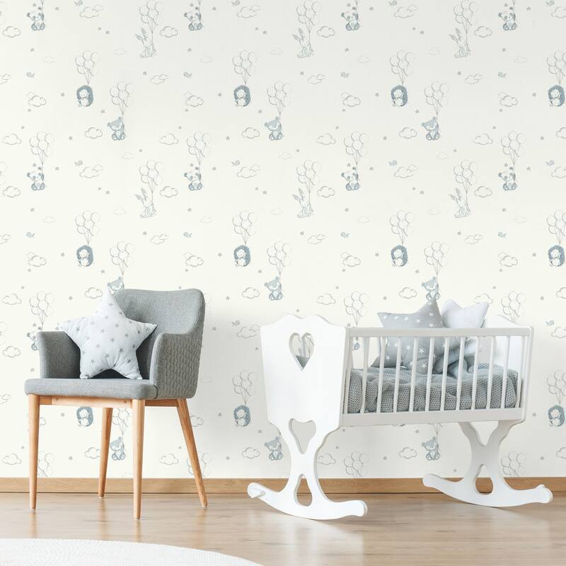 Advantage Floating Balloons Light Blue Animal Wallpaper