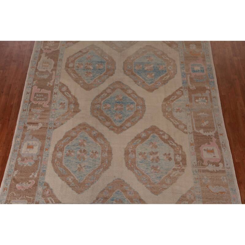 Hand Knotted Oriental 100% Wool Carpet Transitional Geometric Beige & Ivories Oushak Area Rug - 11' 10'' X 8' 6''