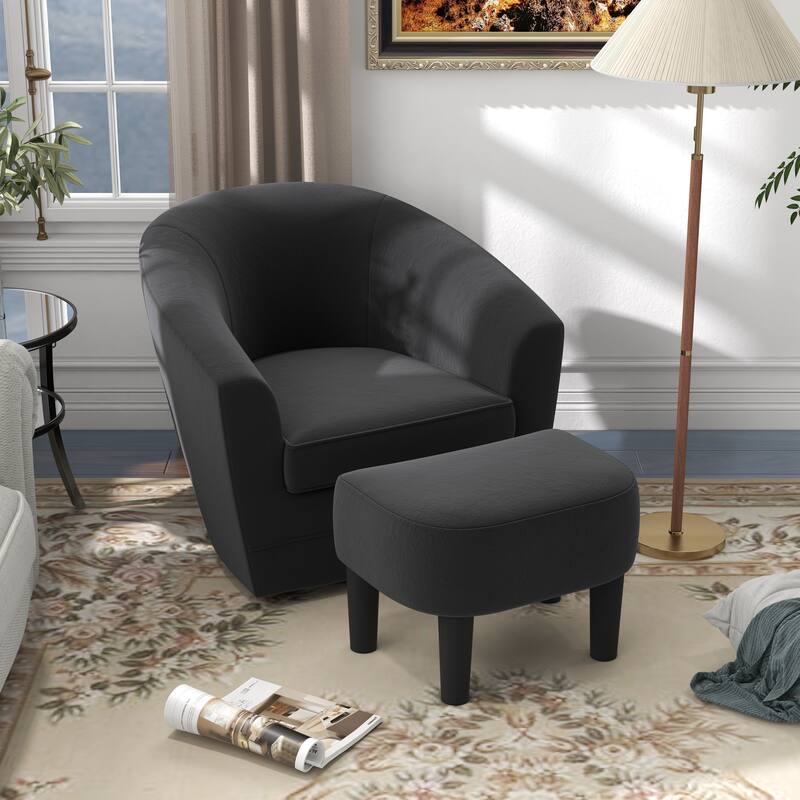 Swivel Accent Chair with Ottoman, Comfy Velvet 360 Degree Swivel Barrel Round Club Tub Sofa Chair for Bedroom Reading Room