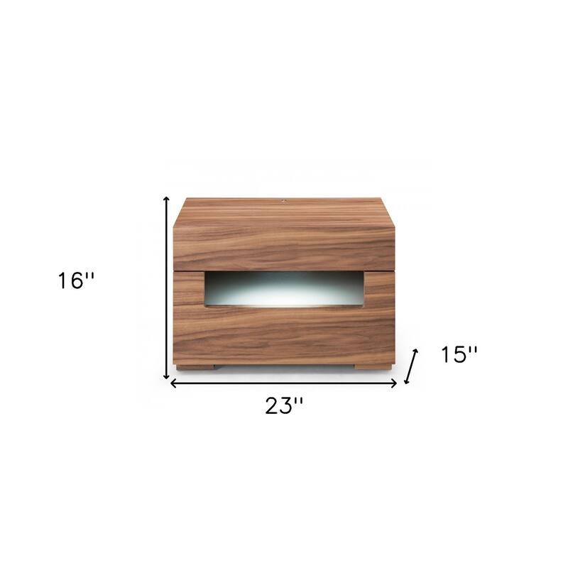 HomeRoots 16" Wood Lighted Two Drawer Nightstand
