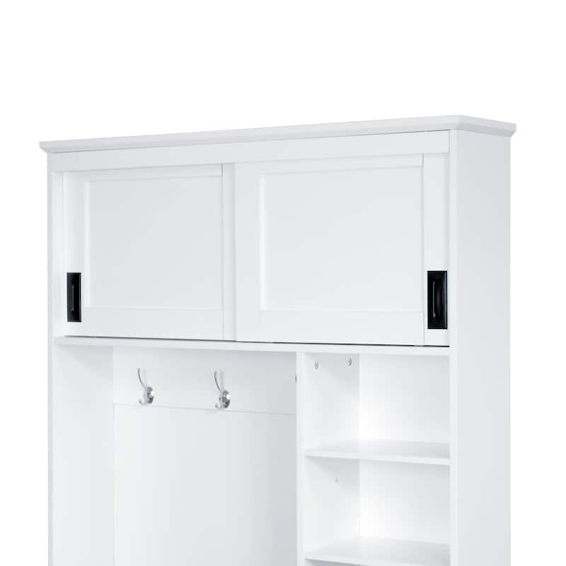 40.2" Wide Hall Tree with Storage Bench for Hallway, Entryway Bench with Coat Rack, 3 Shelves and Drawers, 3 Sturdy Hooks