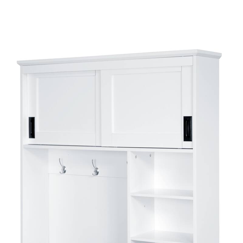 Modern Entryway Bench With Coat Rack,3 Shelves And Drawers,3 Sturdy Hooks,40.2'' Wide Hall Tree With Storage Bench