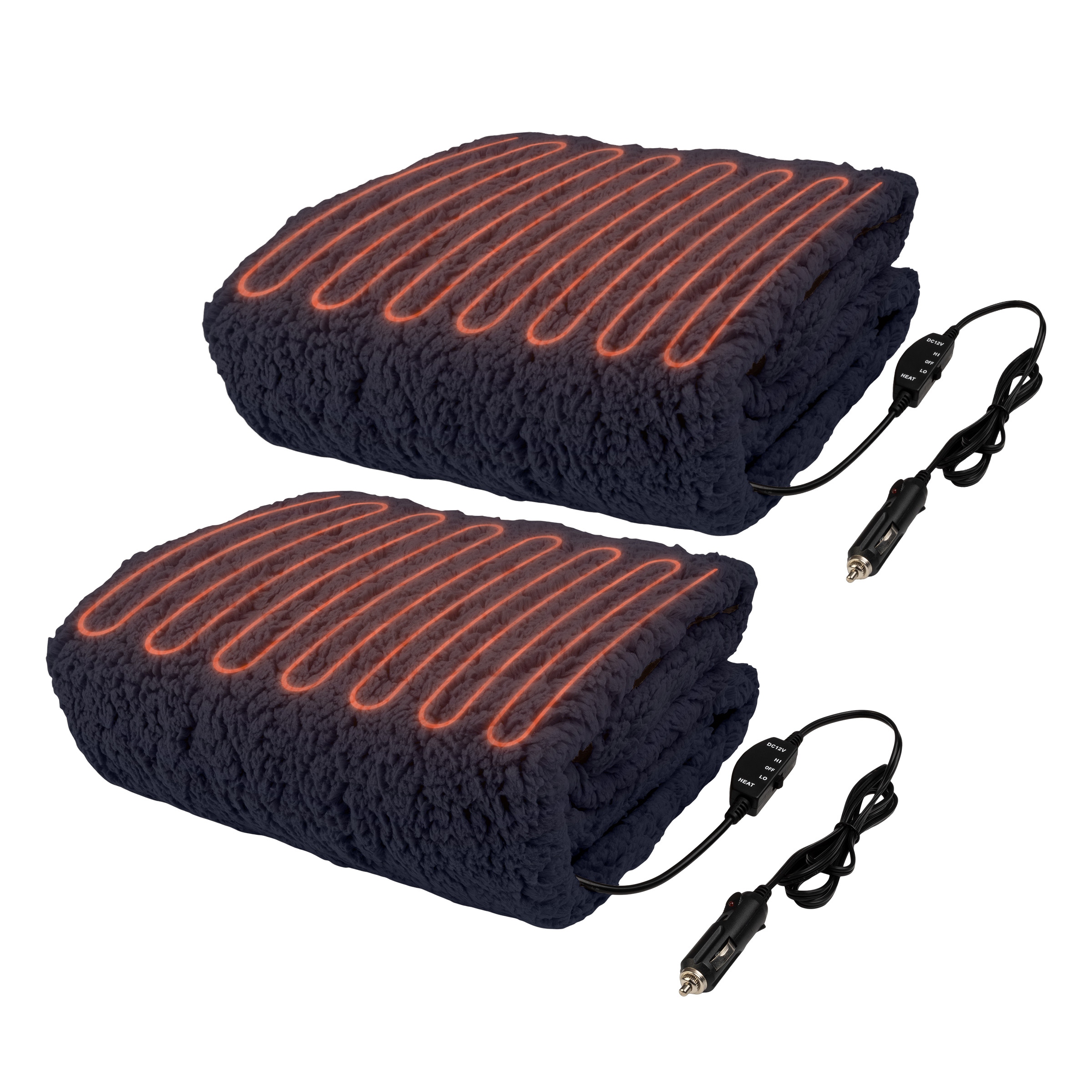 Heated Blanket 2 Pack Portable 12V Electric Travel Blanket Set for Car Truck RV Tailgating Essentials by Stalwart Blue