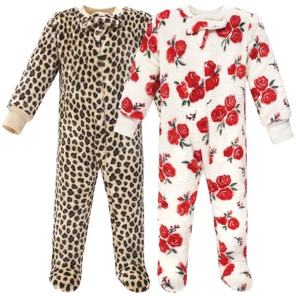 slide 1 of 1, Hudson Baby Infant Girl Plush Sleep and Play, Red Rose Leopard 0-3 Months - Red Rose Leopard