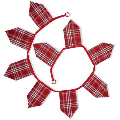 Woven Plaid Pendant Garland - Decorative Wall Banners for Holiday Decor, Christmas Red Cotton, 7.5 in H x 72 in L
