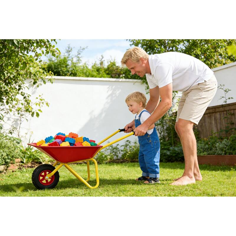 Heavy-Duty Steel Children's Wheelbarrow - 33lb Capacity Metal Garden Cart with Steel Tray, Red