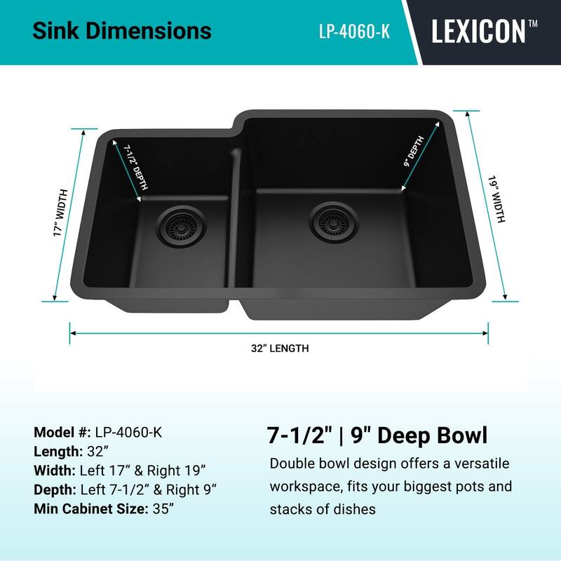 Lexicon Platinum Quartz 40/60 Double Bowl Kitchen Sink