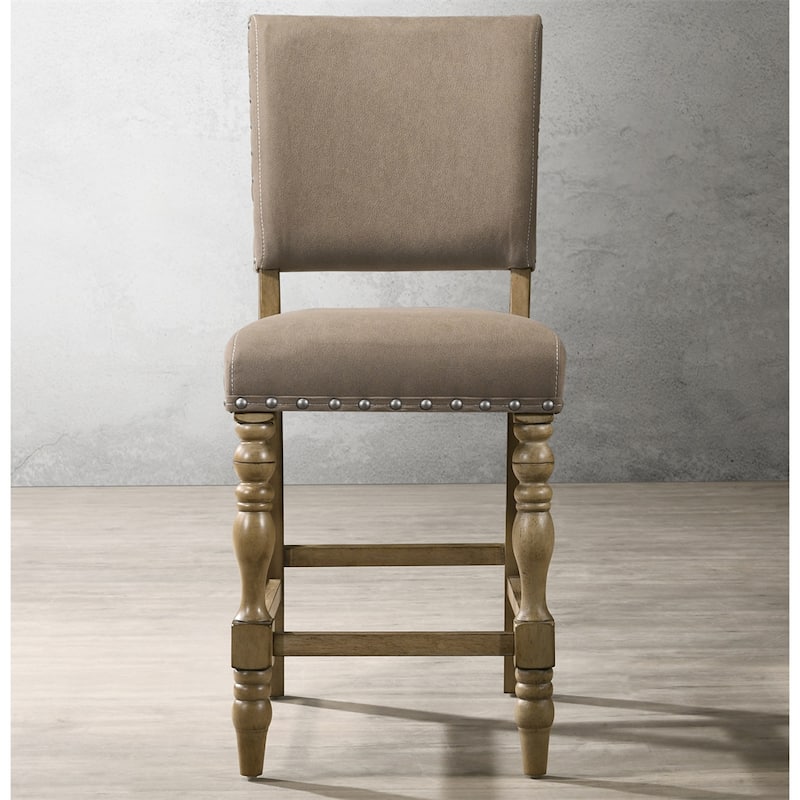 Driftwood Finish Counter Height Dining Chair with Nail head,Set of 2