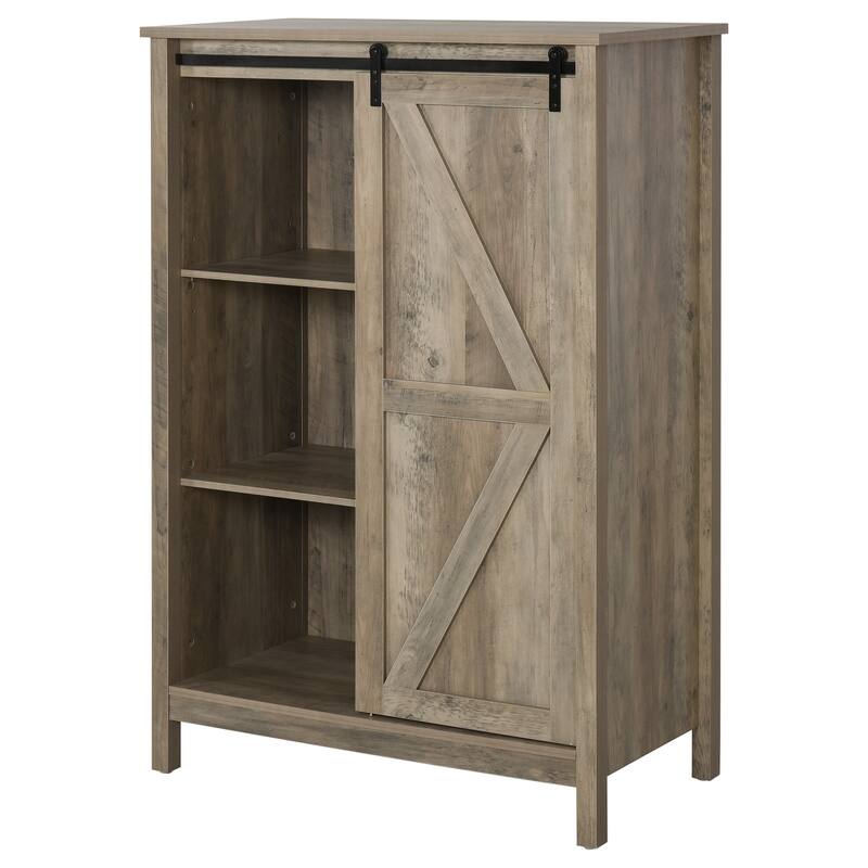HOMCOM Cupboard Storage Cabinet/Home 3-Tier Organizer with Barn Door, and Adjustable Shelf - 35*17.75*52.25
