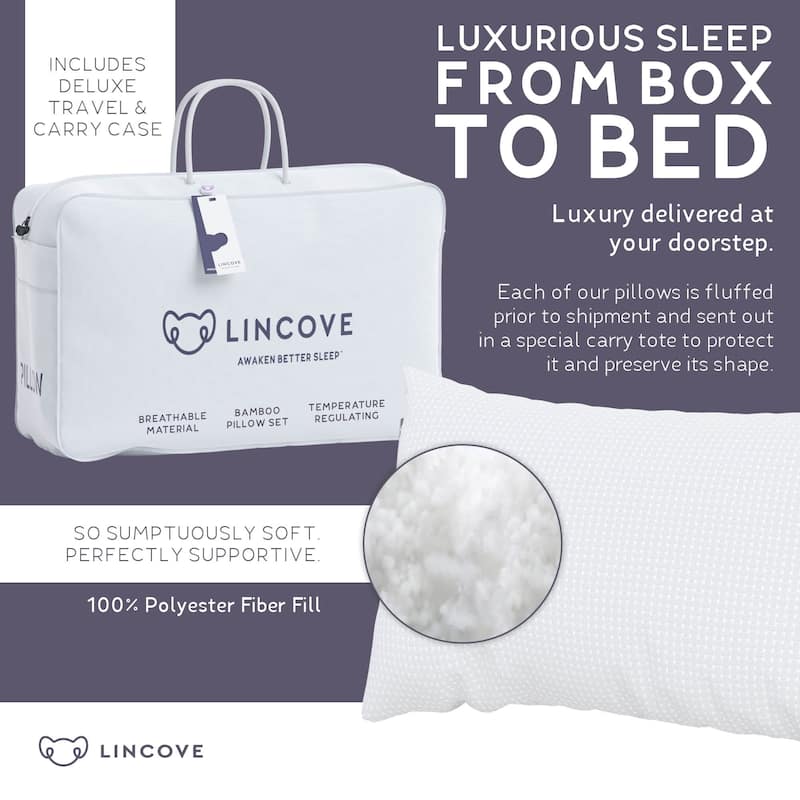 Lincove Bamboo Pillow - Luxury Hotel Quality Temperature Regulating Bamboo Pillow for Stomach Sleepers Soft Pillow