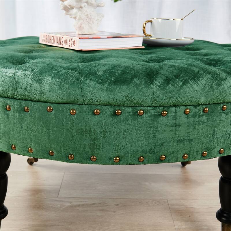 Round Velvet Tufted Coffee Table Ottoman, 34" x 34" x 17" H