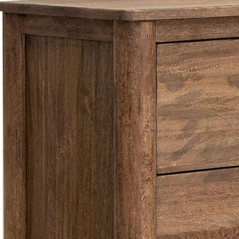 Olum 47 Inch Tall Dresser Chest, 4 Drawers, Gold, Natural Brown Wood Frame