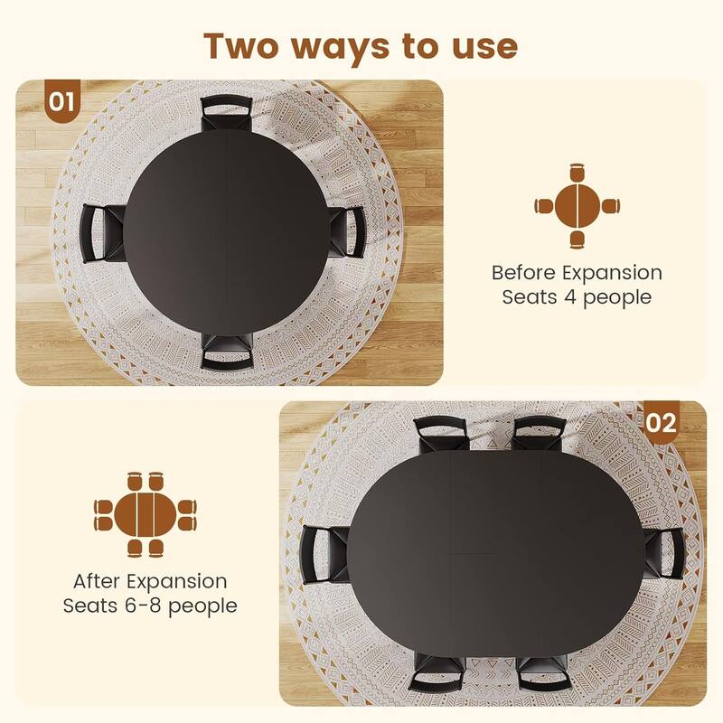 Extendable Dining Table Set 4-6 People 5-Piece Kitchen Table Set with 4 Cushion Chairs