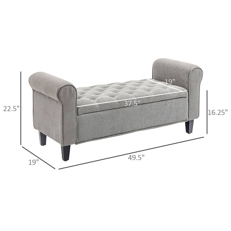Modern Storage Ottoman Bench, Upholstered End of Bed Bench with Rolled Arms