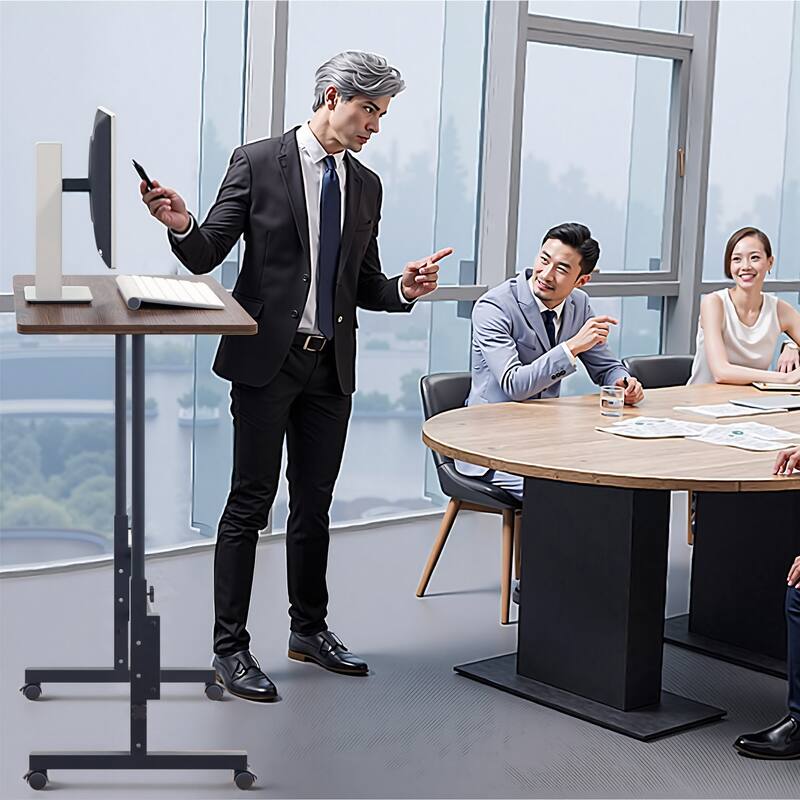 Mobile Stand Up Desk with Wheels, Small Standing Desk Adjustable Height, 31.5 Inch Portable Rolling Desks