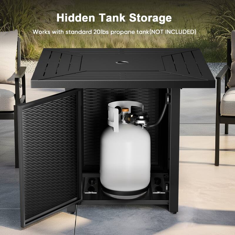 Meyreso 30 in. Square Brown Metal Propane Gas Outdoor Fire Pit Table with Lava Rocks, 50000 BTU