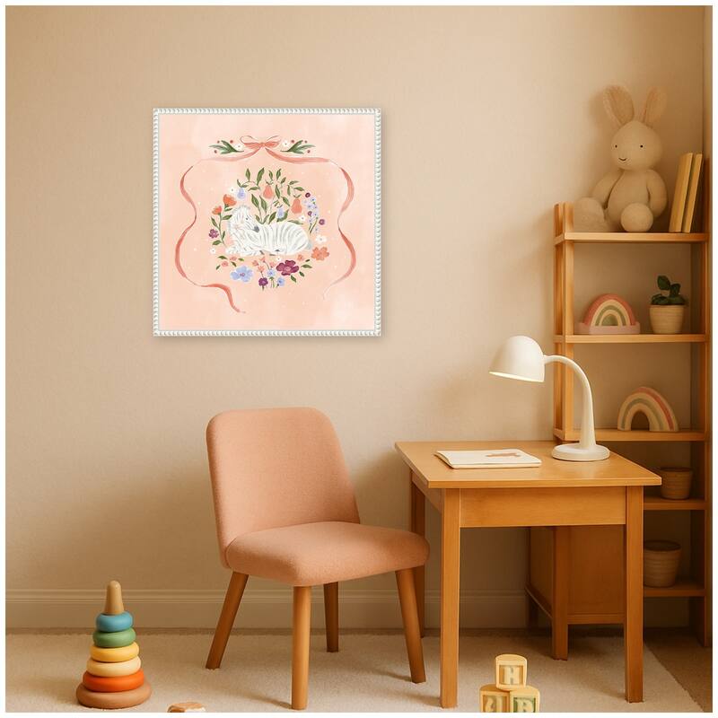 Kate and Laurel JL Zebra Floral and Bow by Jill Labieniec Framed Canvas Wall Art Print