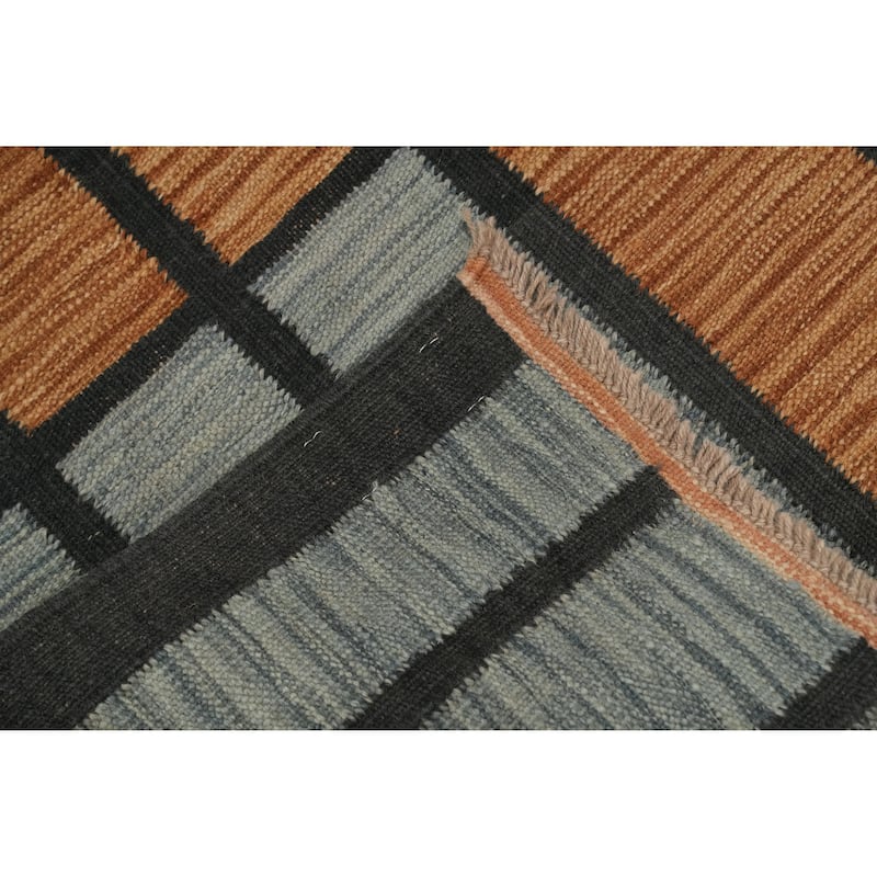 Hand Woven Oriental 100% Wool Carpet Southwestern Modern Brown Kilim Area Rug - 8' 1'' X 5' 0''