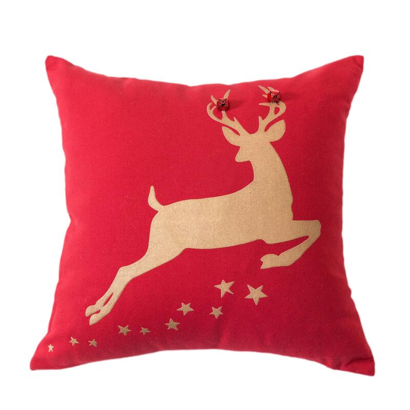 Reindeer Cotton 16" Square Christmas Throw Pillow - Prancer