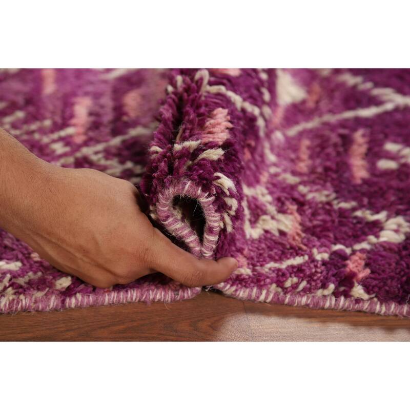 Purple Trellis Plush Moroccan Accent Rug Handmade Wool Carpet - 3'0" x 5'7"
