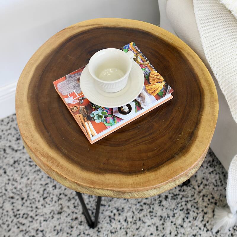 Natural Solid Wood Round End Table Coffee Table