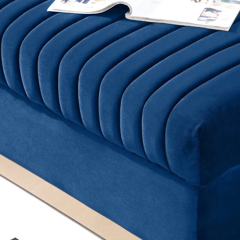 Contemporary Velvet Sofa with Channel Tufting and Gold Base, Perfect for Living Room or Apartment
