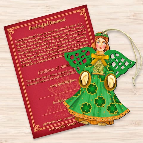 Set of 2 Irish Angel Wooden Christmas Ornaments 5.5"