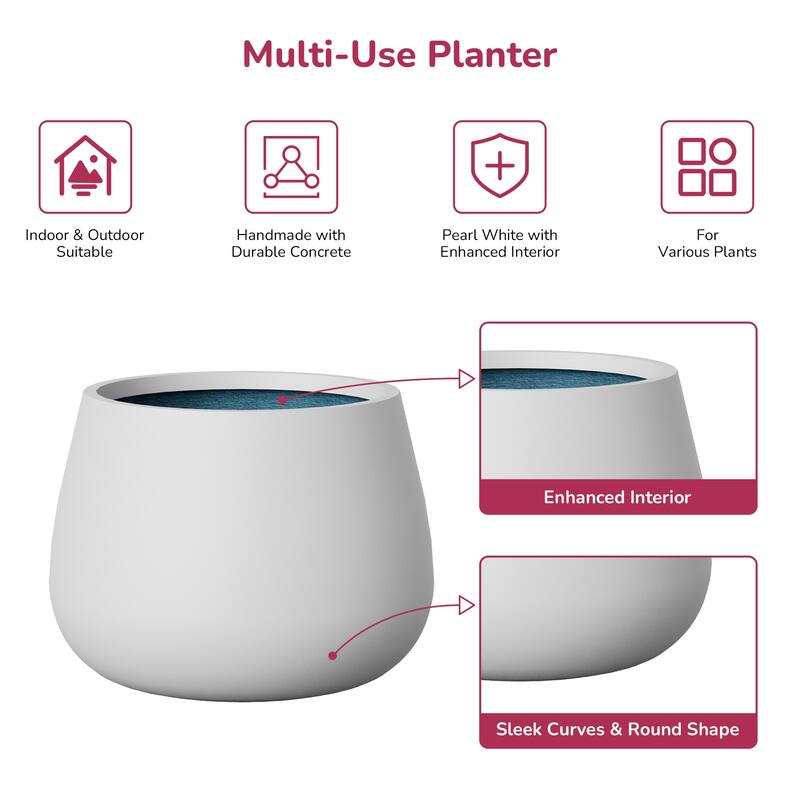 Concrete Round Planter with Drainage Holes for Indoor & Outdoor