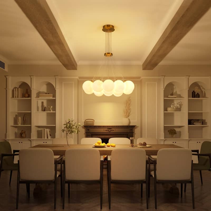 13-Light Modern Cluster Bubble Glass-Like 3D Printed Moon-Shade Gold Metal Chandelier for Living Room