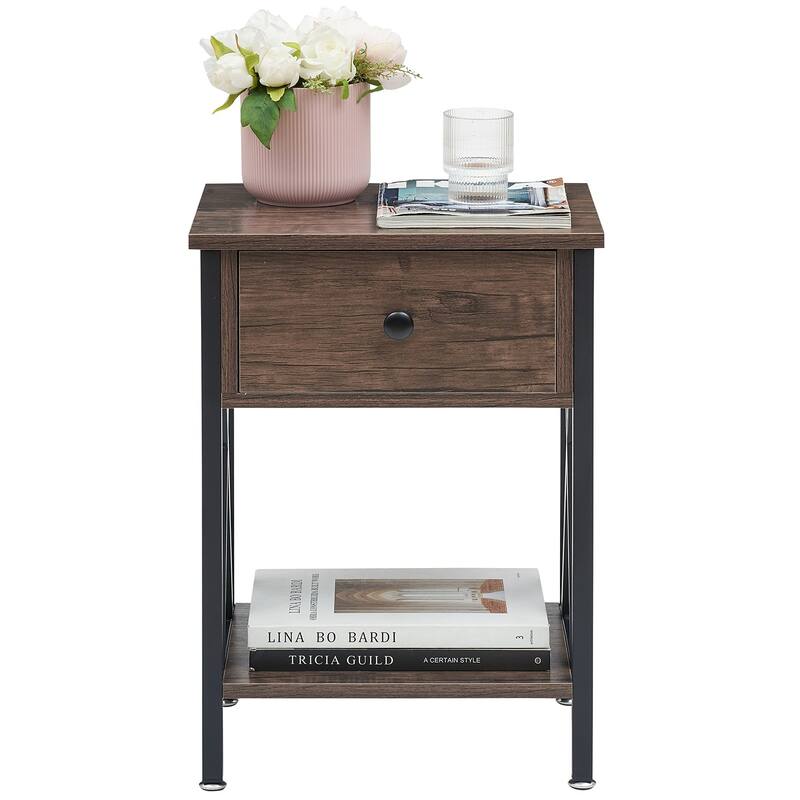 VECELO Mid Century Modern Nightstand with Storage Shelves, Set of 2 Nightstands, End Table/Side Table