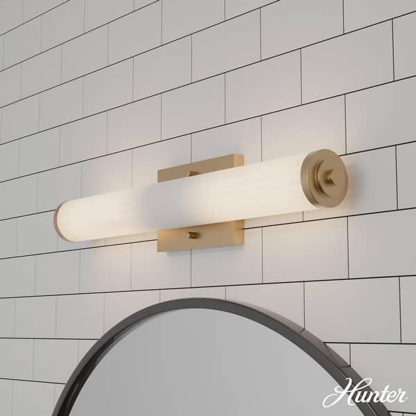 slide 2 of 11, Hunter Holly Grove Bathroom Vanity Wall Light, Art or Shelf Light - Contemporary - Damp Rated! 24" - Alturas Gold - White Glass