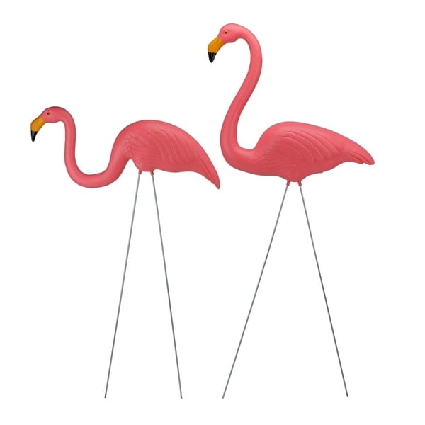 Set of 2 Pink Tropical Flamingo Outdoor Lawn Stakes 30" - N/A