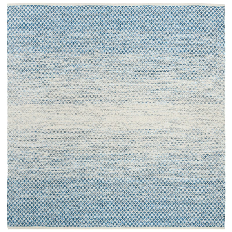 SAFAVIEH Handmade Flatweave Montauk Geert Cotton Rug - 4' x 4' Square - Blue/Ivory