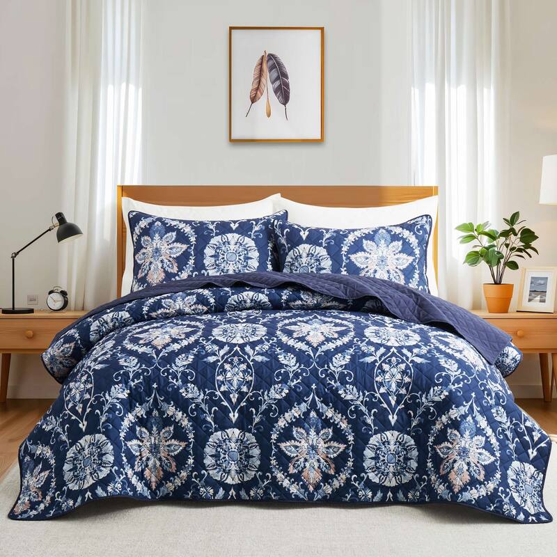 3-Piece Reversible Ultra Lighweight Coverlet Premium Microfiber Bedspread Quilt Set