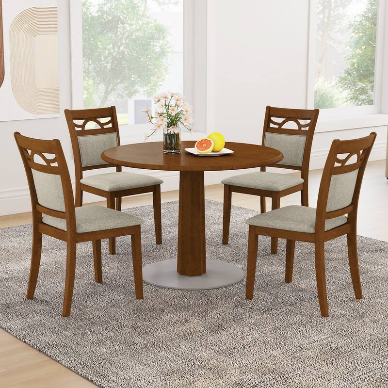 Gymax Dining Chairs Set of 4 w/Rubber Wood Frame Padded Seat &