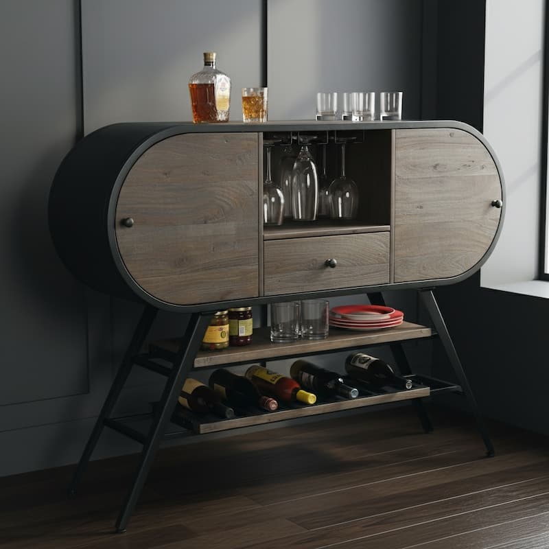 Howard Miller Octavia Grey Wood Wine & Bar Cabinet - Black-Brown
